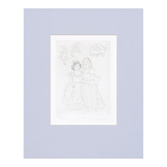 Figurative Etching of Two Girls in Gowns, Line Drawing by Dorian Krausz For Sale