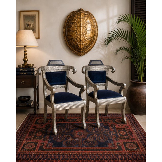 Mid-Century Hand Knotted Wool Rug - Navy Madder Tribal Geometric For Sale - Image 11 of 11