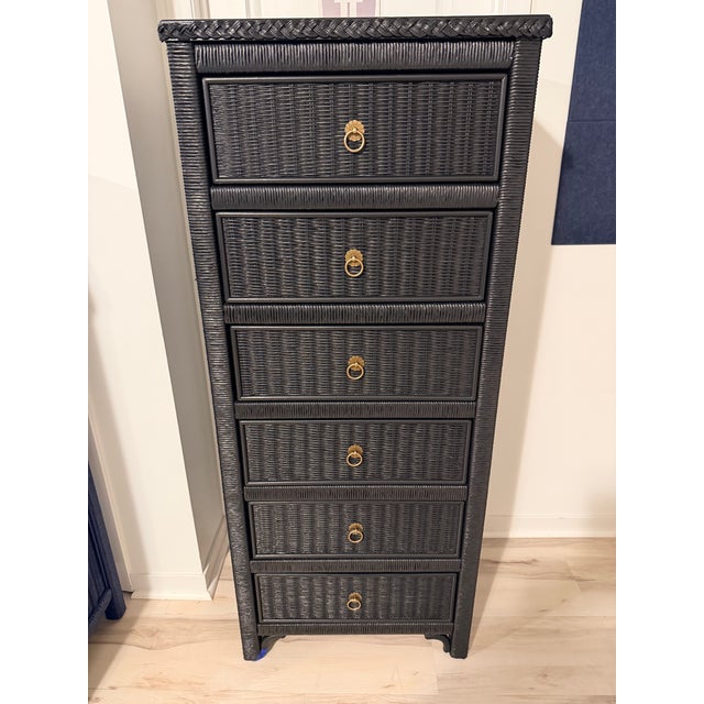 1980s 1980s Mid-Century Modern Henry Link Lexington 6-Drawer Wicker Lingerie Chest in Midnight Black, Attributed For Sale - Image 5 of 6