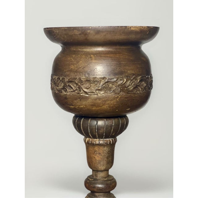 French 1910s French Custom Handcrafted Carved Wood Pedestal Planter For Sale - Image 3 of 12