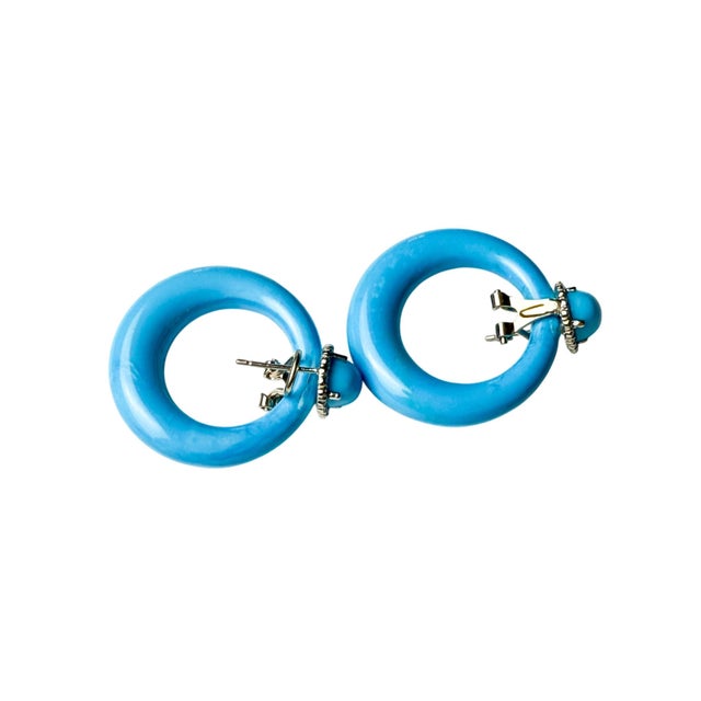 14KYl Gold Door Knocker Clip-on Earrings With Turquoise & Diamond 66.46ct Status:Published - Marketplace, Pair For Sale - Image 4 of 9