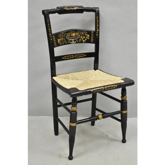 Vintage Nichols & Stone Hitchcock Harvest Stencil Painted Black Side Chair For Sale - Image 12 of 13