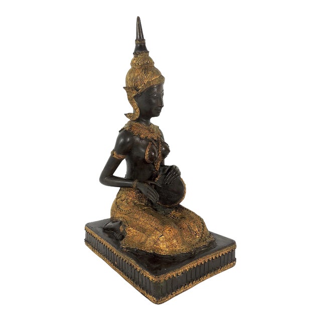 Vintage Thai Bronze & Gilt Female Figure, the Klong Yao Musician Statue / Sculpture For Sale