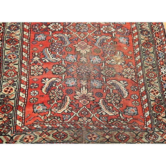 19th Century Persian Farahan Wide Runner, Hand-Knotted Wool, Allover Herati Geometric Pattern, Red & Green, 4x14 For Sale - Image 13 of 16