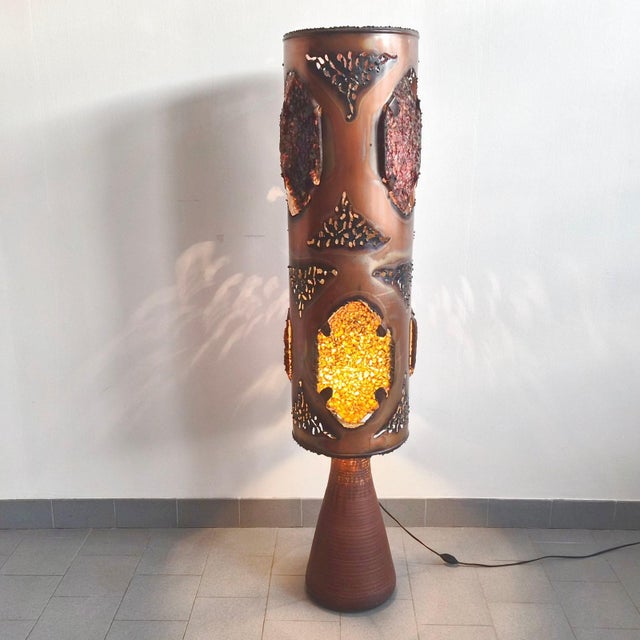 Vintage Brutalist Ceramic Resin and Copper Floor Lamp from Accolay, 1970s For Sale - Image 14 of 16