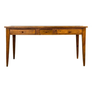 Late 19th Century French Rustic Farmhouse Pine Three-Drawer Writing Table For Sale