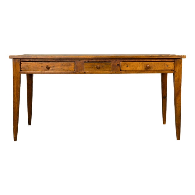 Late 19th Century French Rustic Farmhouse Pine Three-Drawer Writing Table For Sale