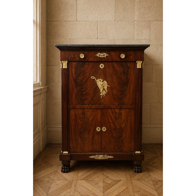 Empire Four-Column Secretaire in Flame Mahogany with Gilt Bronze Mounts For Sale - Image 11 of 13