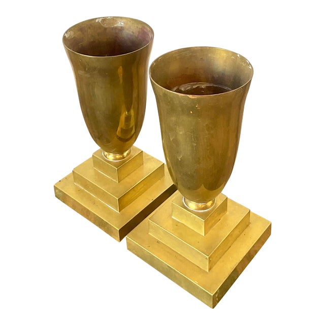 Vintage Brass Pedestal Urns - A Pair For Sale