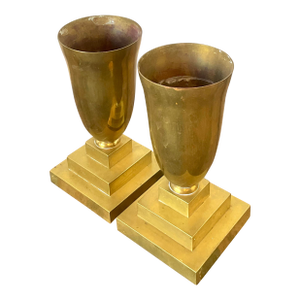 Vintage Brass Pedestal Urns - A Pair