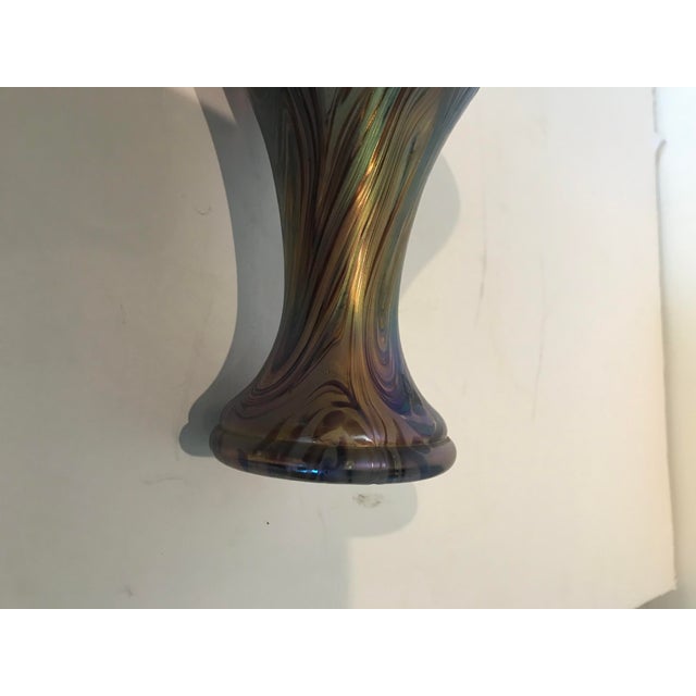Art Nouveau Elegant Art Nouveau Trumpet-Topped Vase Swirled Purple; Blue and Gold Iridescence For Sale - Image 3 of 6