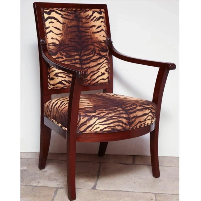Brown Pair of Early 19th Century French Directoire Armchairs Fauteuils in Tiger Print For Sale - Image 8 of 8