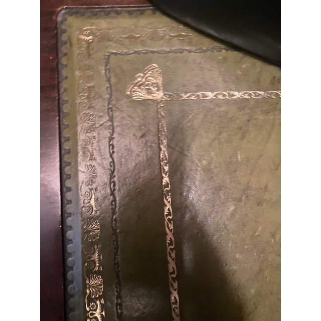 Vintage English Mahogany Green Tooled-Leather Tea/Occasional Table For Sale - Image 9 of 12
