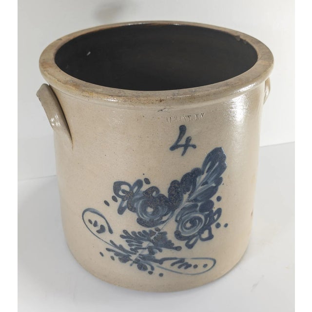 We are selling this decorative 19th century farmhouse crock. This stoneware crock is decorated in cobalt blue with floral...