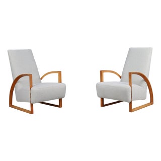 Dutch Modernist Oak Armchairs in New Bouclé Upholstery, the Netherlands, 1960s, Set of 2 For Sale