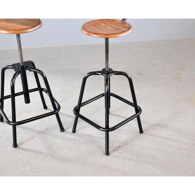 Industrial Industrial Height-Adjustable Bar Stools by L Sautereau, 1950s, Set of 2 For Sale - Image 3 of 6