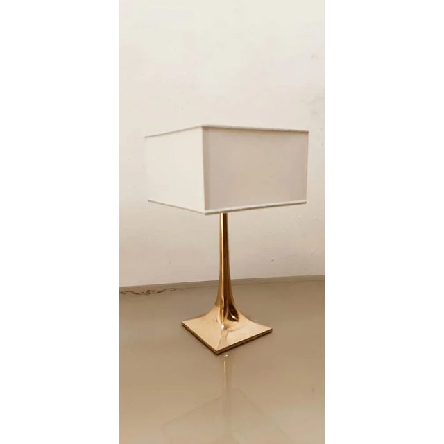 Square Brass Lamp with Lampshade For Sale - Image 5 of 8