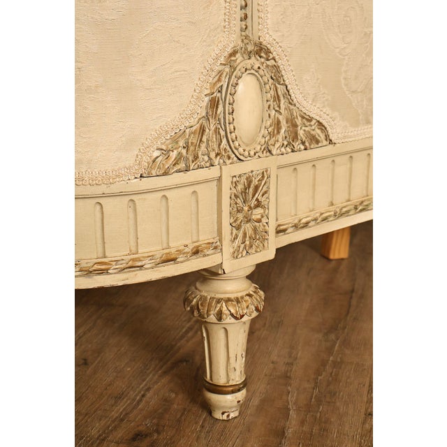 Brown Antique French Louis XVI Style Painted & Upholstered Full Size Bed Frame For Sale - Image 8 of 18