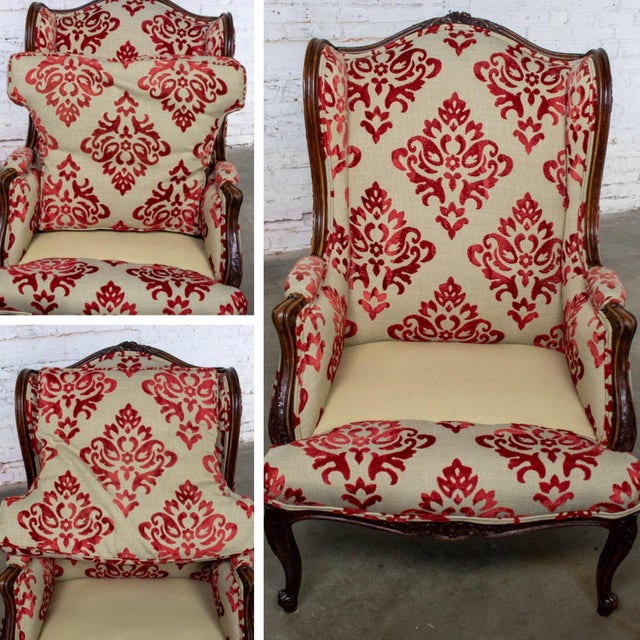 Late 19th to Early 20th Century French Louis XV Style Wingback Chair Walnut Cowtan and Tout Fabric For Sale - Image 17 of 18