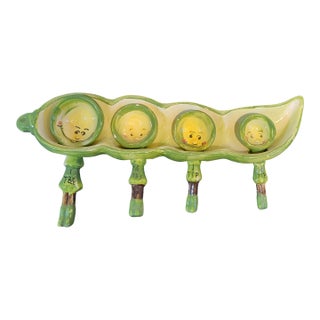 Vintage Py Ceramic Peas in a Pod Measuring Spoons Anthropomorphic For Sale