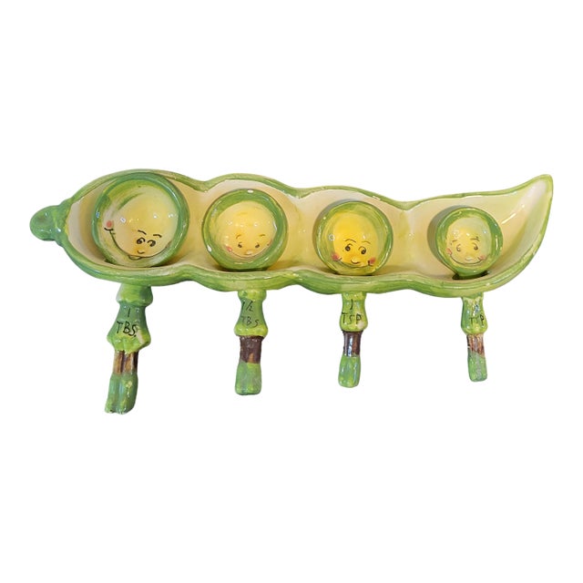 Vintage Py Ceramic Peas in a Pod Measuring Spoons Anthropomorphic For Sale