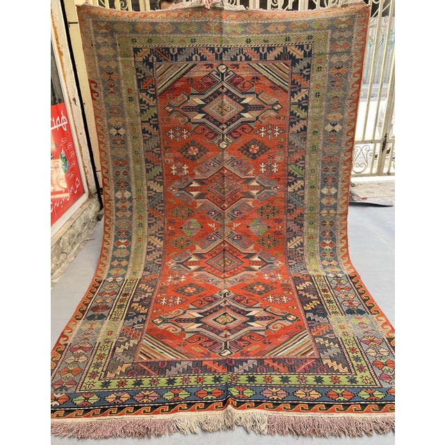 1980s Vintage Caucasian Shirvan Pole Medallion Tribal Rug - 9'0" X 4'6" For Sale - Image 5 of 15