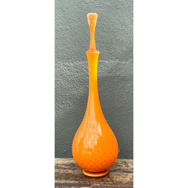 Vintage Murano Tall Orange Glass Decanter For Sale - Image 9 of 12