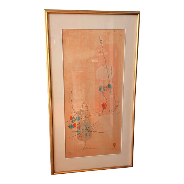 1980s Abstract “Fleurs D’Amitié” Lithograph #17/250 Signed by Lebadang – Large Framed – 45”x24” – With Original Documents For Sale