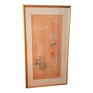 1980s Abstract “Fleurs D’Amitié” Lithograph #17/250 Signed by Lebadang – Large Framed – 45”x24” – With Original Documents