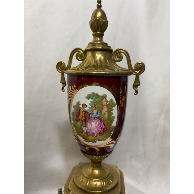 Brass Imperial Clock and Urn Set - Red Romeo and Juliet For Sale - Image 8 of 12