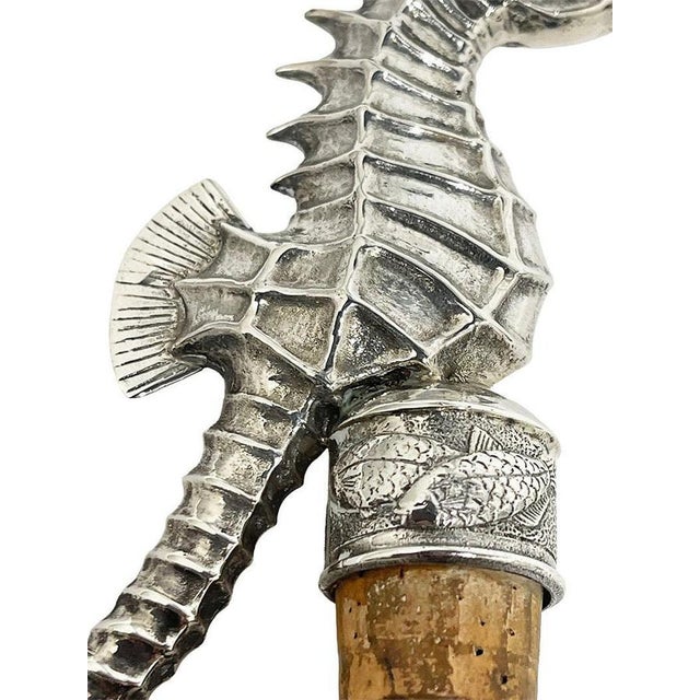 Metal Dutch Silver Seahorse Wine Bottle Cork Stopper with Pouring Spout, 1940s For Sale - Image 7 of 11