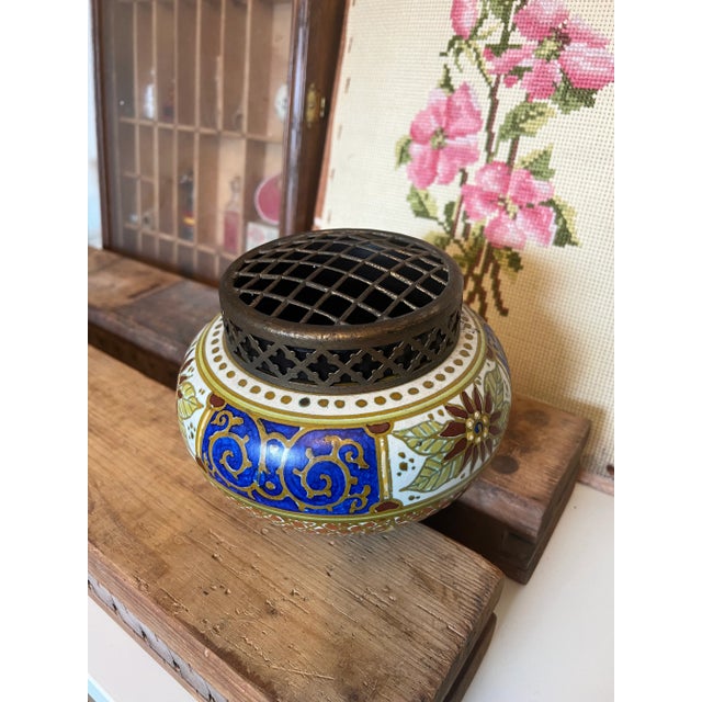 Mid-Century Modern Antique Floral Dutch Ceramic Vase With Detachable Top Dated 1846 For Sale - Image 3 of 9