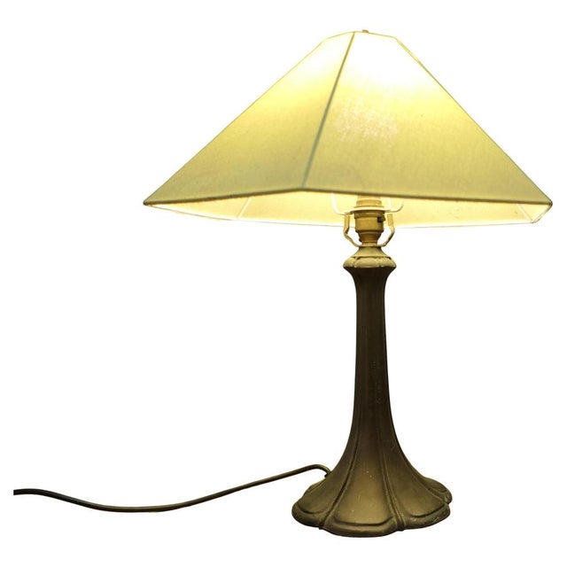Yellow Vintage Art Nouveau Spelter Table Lamp, 1900s For Sale - Image 8 of 8