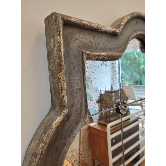 2010s Modern Art Deco Style Silver Gilt Mirror With Rosettes and Antiqued Glass For Sale - Image 5 of 13