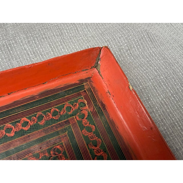 Antique Black Red Burmese Lacquer Zodiac Tray For Sale - Image 16 of 17