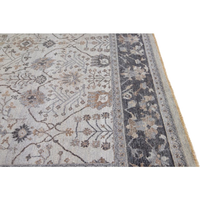 Textile Gray Apadana's Artisan Collection Handmade Floral Wool Rug For Sale - Image 7 of 11