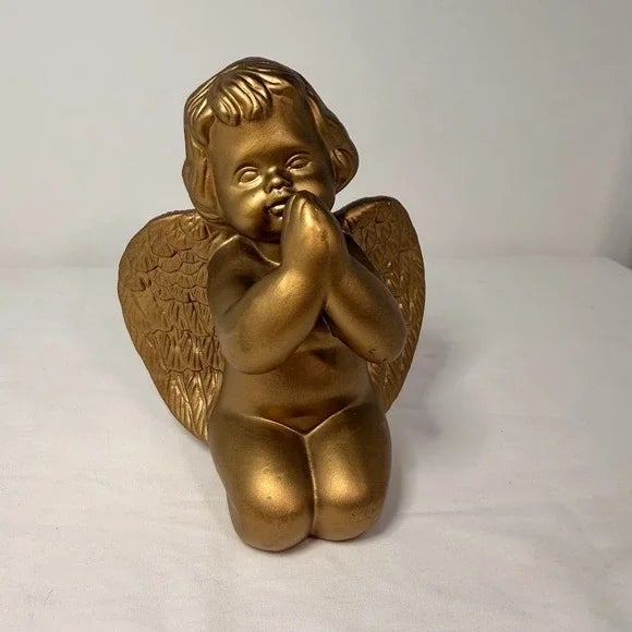 Vintage Caffco Gold Kneeling Praying Angel Cherub Figurine Statue Christ Decor Religious For Sale - Image 4 of 12