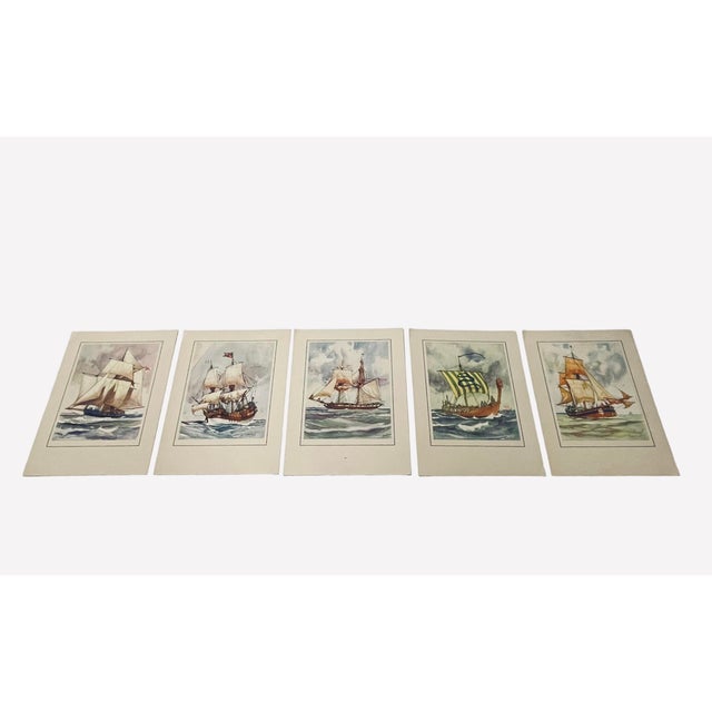 Vintage Gordon Grant nautical Maritime watercolor set. This set of 5 watercolors depict maritime ships of different eras....