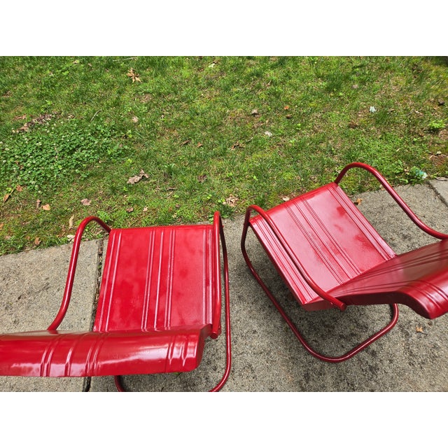 Mid-Century Modern Vintage Red Steel Patio/Garden Rocker Chairs, a Pair For Sale - Image 3 of 11