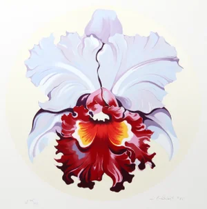 Lowell B. Nesbitt "Yellow and Blue Cattleya Orchid" Screenprint