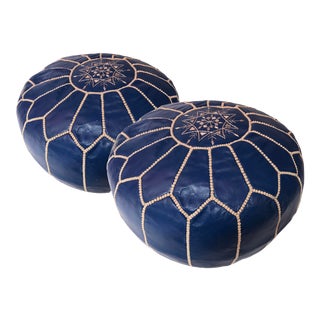 Moroccan Leather Pouf Covers - a Pair For Sale