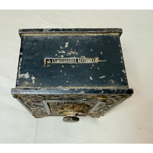 Metal Antique 19th Century Ornate Cast Iron Junior Safe Deposit Lockable Still Bank For Sale - Image 7 of 11