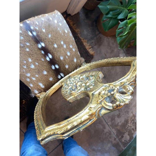 Pair of Antique Louis Gilded Chairs With Hide Upholstery For Sale - Image 4 of 13