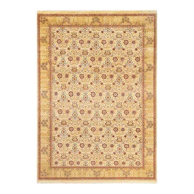 Mogul Collection Hand-Knotted Area Rug - Ivory 6' 2" x 8' 9" For Sale