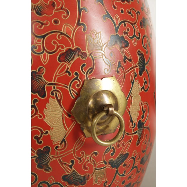 Asian Inspired Pair Hand Painted Wooden Drum Stools For Sale - Image 11 of 12