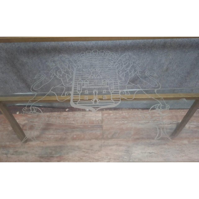 Brass and Engraved Glass Coffee Table in the style of Mjansen, 1970s For Sale - Image 3 of 8