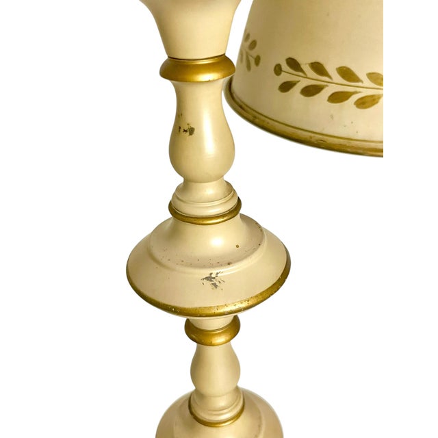 Vintage Cream Tole Double-Arm Table Lamp With Pierced Shades – Hollywood Regency Style For Sale - Image 10 of 18