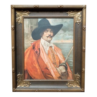 20th Century Decorative Frame With Print of a Musketeer For Sale