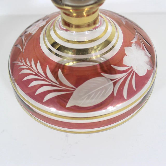 Glass Vintage Bohemian Cut Cranberry and Gold Glass Bottle With Stopper For Sale - Image 7 of 10