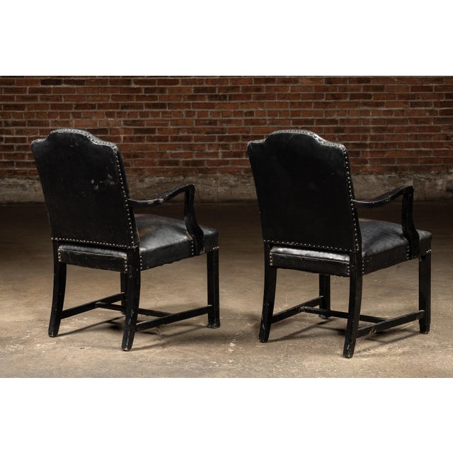 Pair of Black Leather Revival Armchairs With Nailhead Trim For Sale - Image 4 of 12